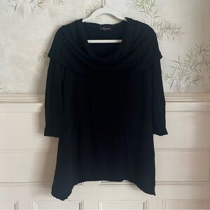 Tianello Steve Barraza Black Textured Siri Tunic Top Cowl Neck Lagenlook Medium